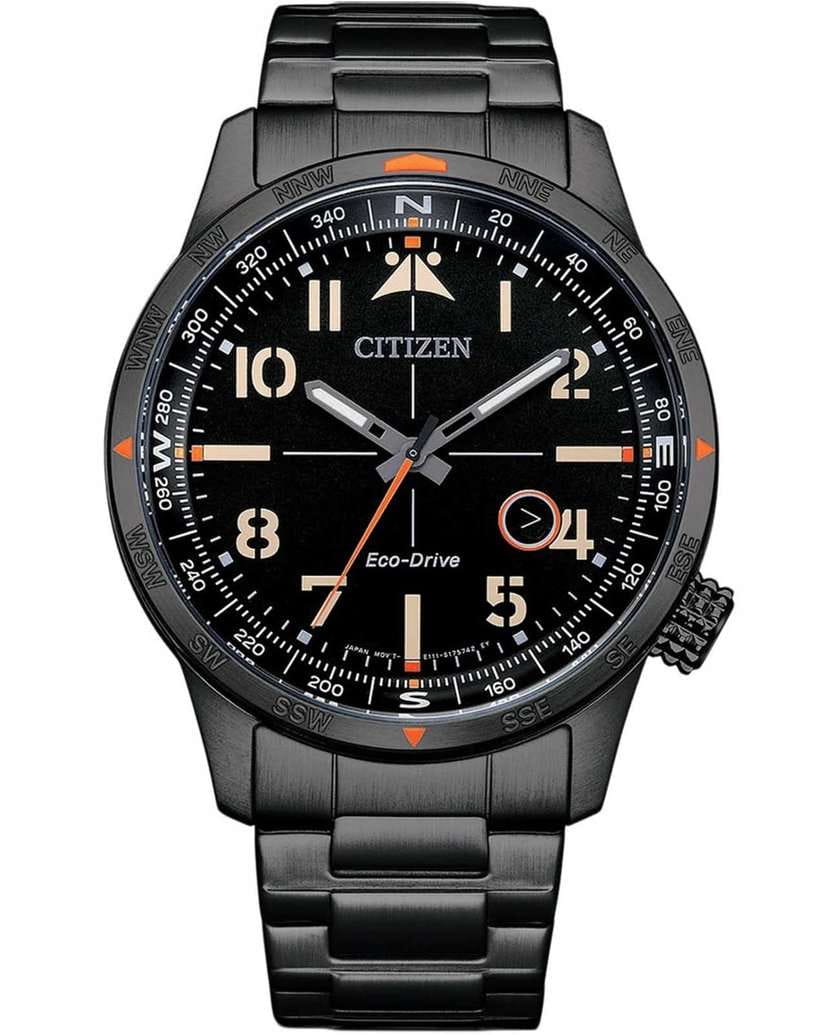 Citizen Citizen Eco-Drive BM7555-83E  BM7555-83E кварцевые мужские часы черный циферблат, браслет нержавеющая сталь с ip-покрытием — вид спереди