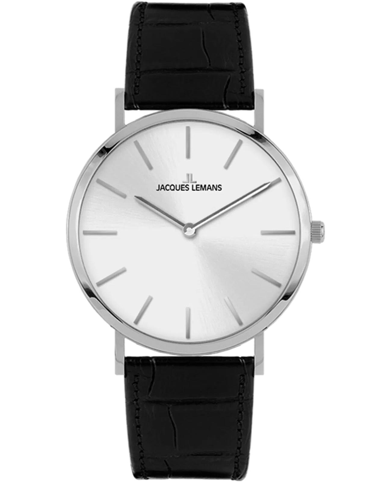 Jacques Lemans Jacques Lemans Nizza 1-2172A  1-2172A кварцевые мужские часы белый циферблат, браслет кожаный — вид спереди