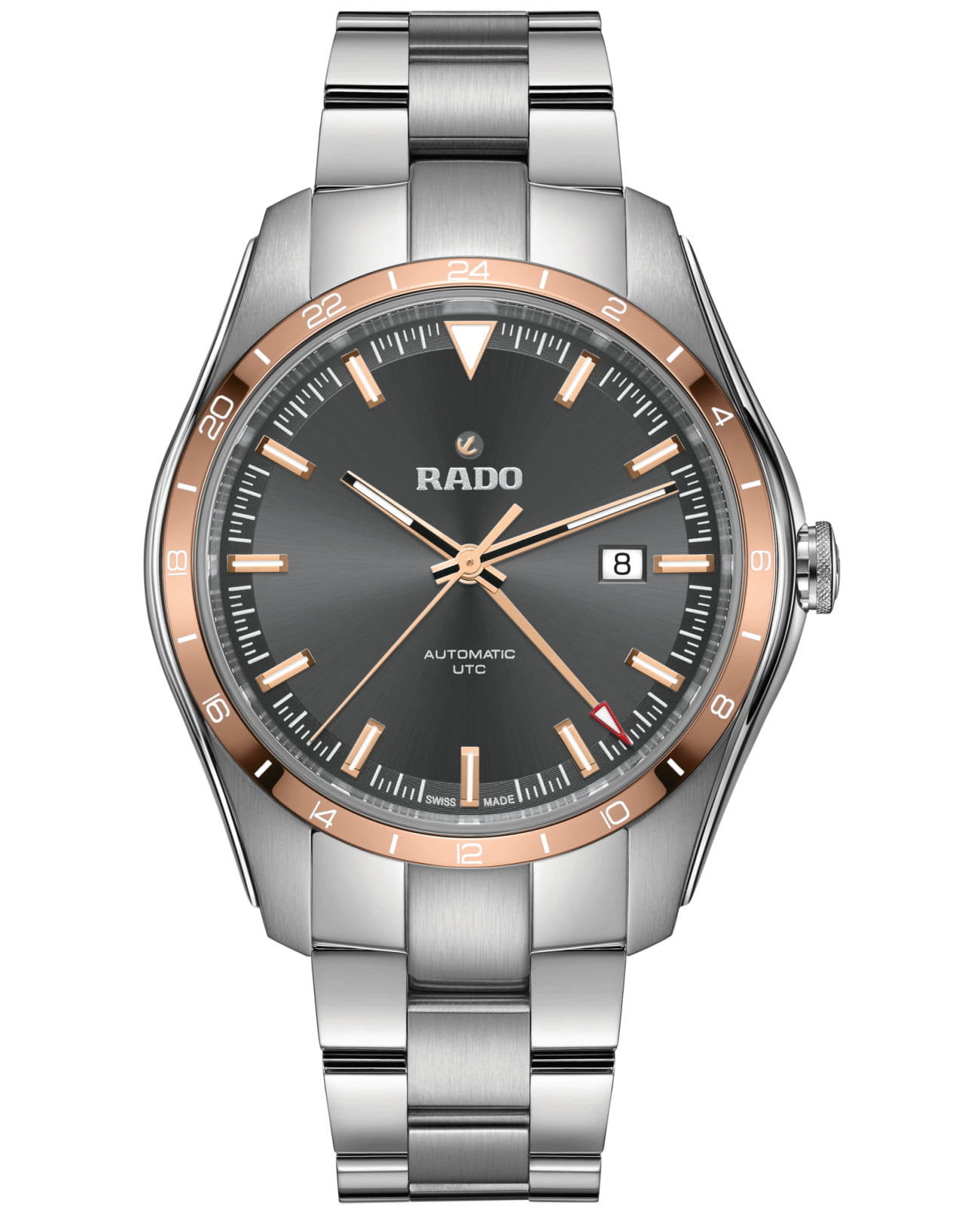 Rado Rado Hyperchrome Automatic UTC R32050163 Automatic R32050163 механические мужские часы серый циферблат, браслет нержавеющая сталь — вид спереди