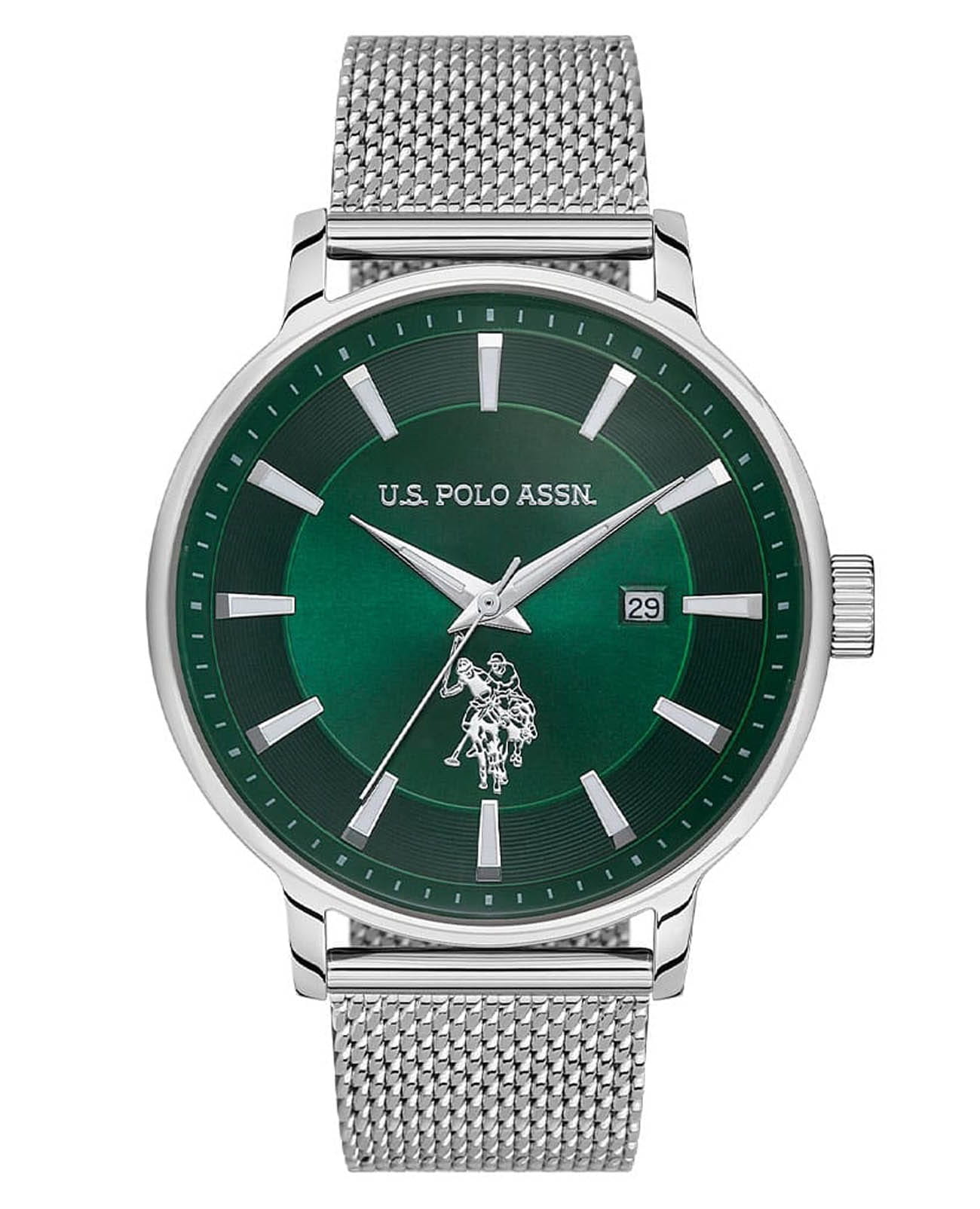 U.S. Polo Assn. U.S. Polo Assn. Fundamental USPA1070-01  USPA1070-01 кварцевые мужские часы зеленый циферблат, браслет нержавеющая сталь — вид спереди
