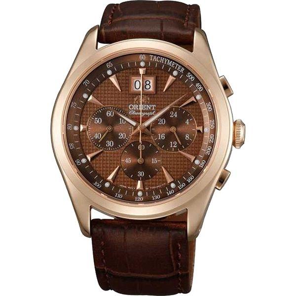 Orient Orient TV01001T (FTV01001T)  FTV01001T  мужские часы коричневый циферблат, браслет кожа + текстиль — вид спереди