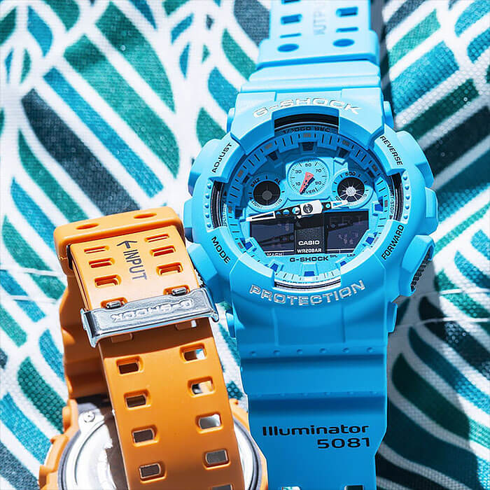 Casio GA-100RS-2A мужские часы застежка крупным планом