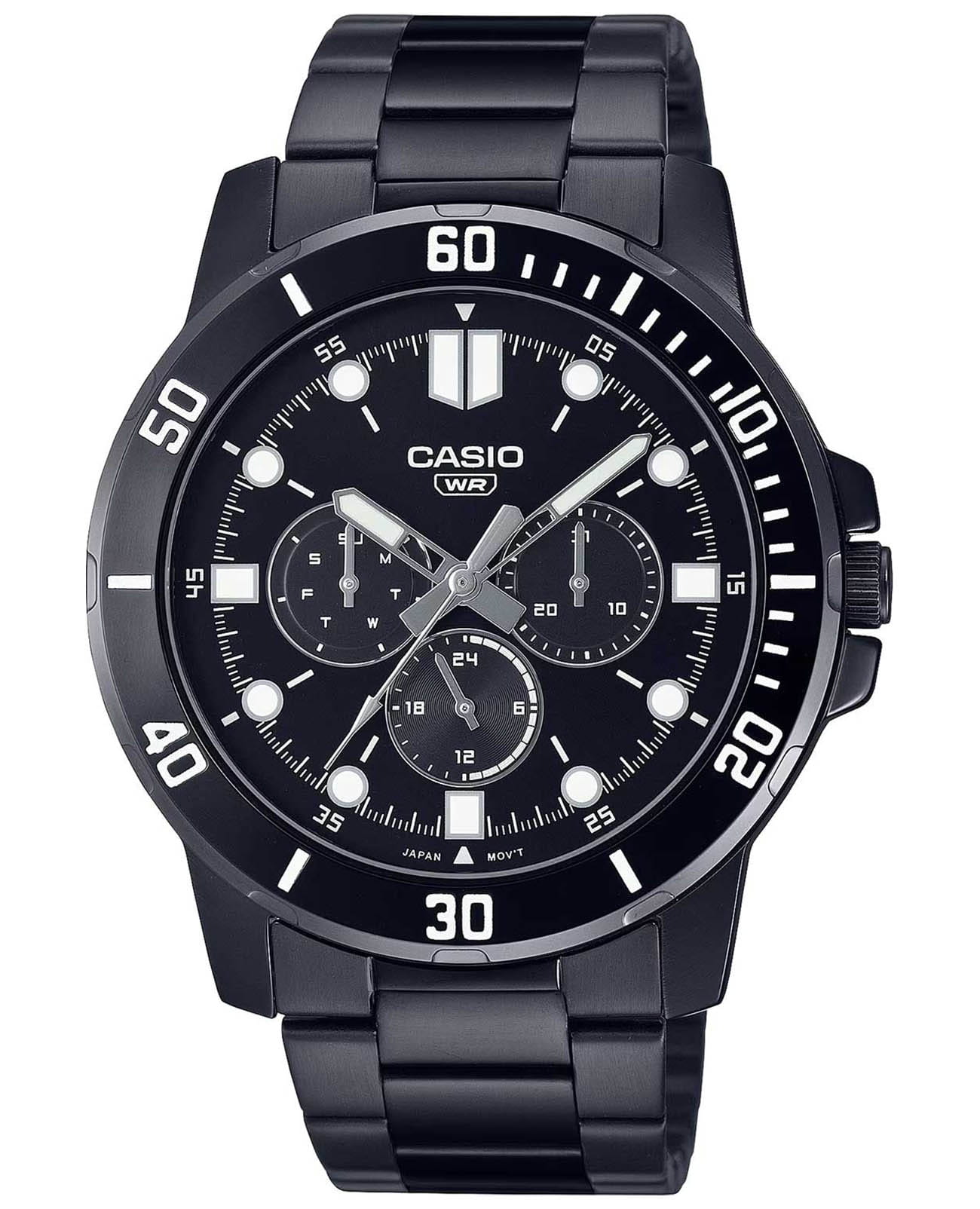 Casio Casio Collection MTP-VD300B-1E  MTP-VD300B-1E кварцевые мужские часы черный циферблат, браслет нержавеющая сталь с ip-покрытием — вид спереди
