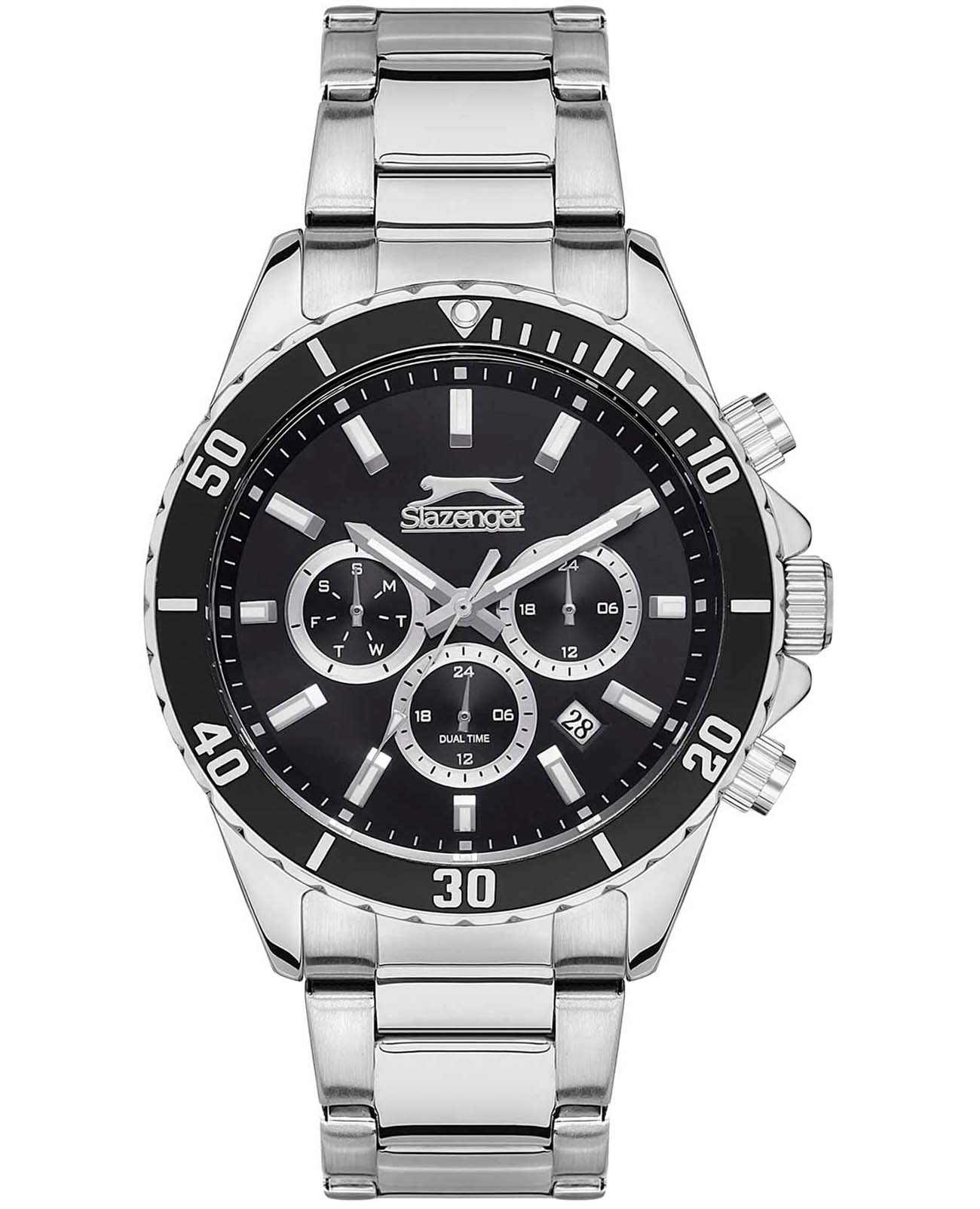 Slazenger Slazenger Multifunction SL.09.2091.2.01  SL.09.2091.2.01 кварцевые мужские часы черный циферблат, браслет суперметалл — вид спереди