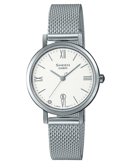 Casio Casio Sheen SHE-4540M-7AUDF  SHE-4540M-7A кварцевые женские часы белый циферблат, браслет нержавеющая сталь — вид спереди