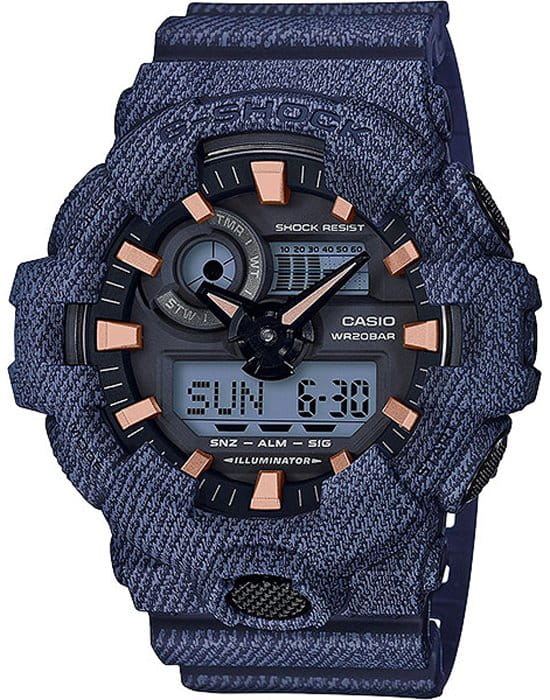 Casio Casio G-Shock GA-700DE-2A GA-700 GA-700DE-2A электронные мужские часы черный циферблат, браслет пластик — вид спереди