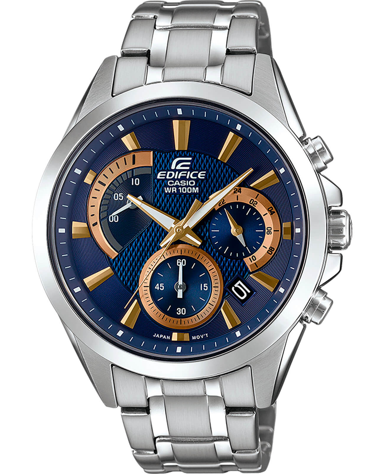 Casio Casio Edifice EFV-580D-2A EFV EFV-580D-2AVUEF кварцевые мужские часы синий циферблат, браслет нержавеющая сталь — вид спереди