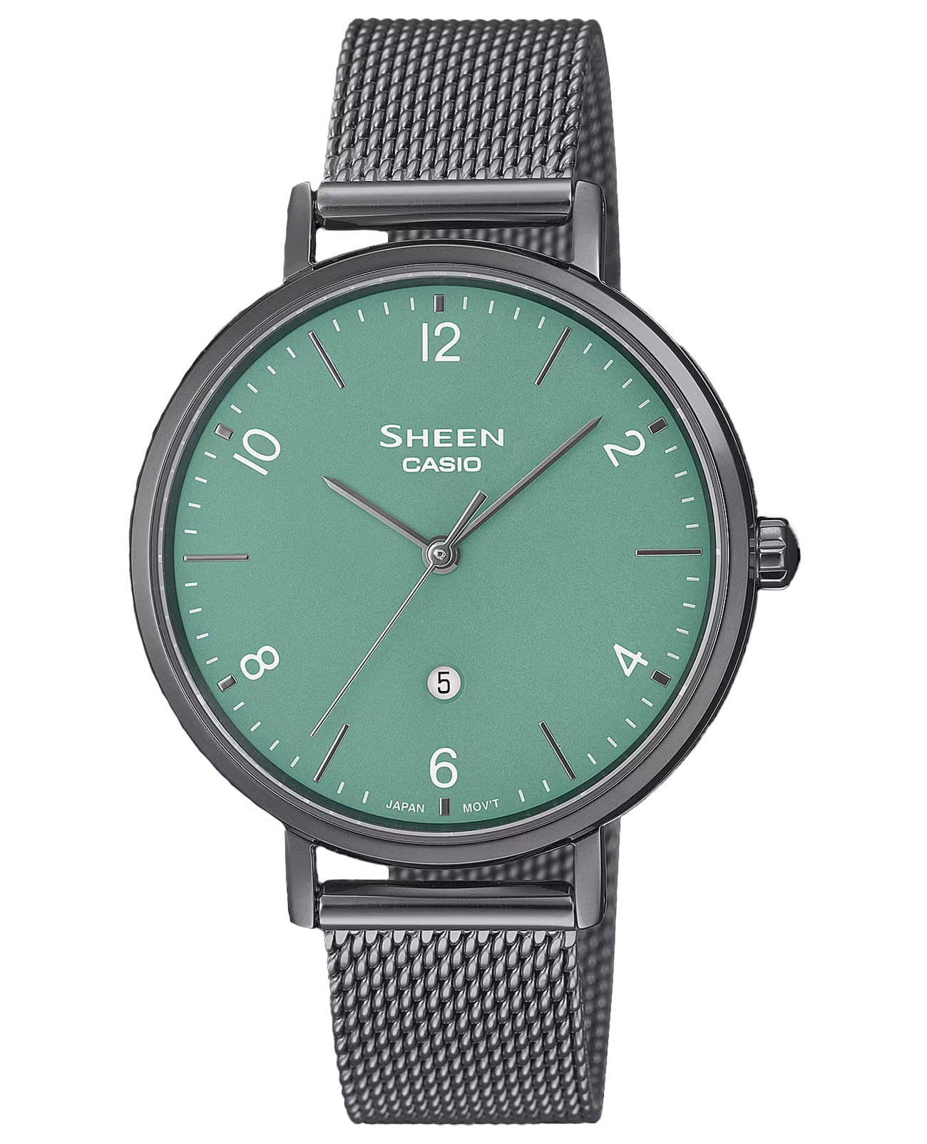 Casio Casio Sheen SHE-4562BM-3A  SHE-4562BM-3A кварцевые женские часы зеленый циферблат, браслет нержавеющая сталь — вид спереди