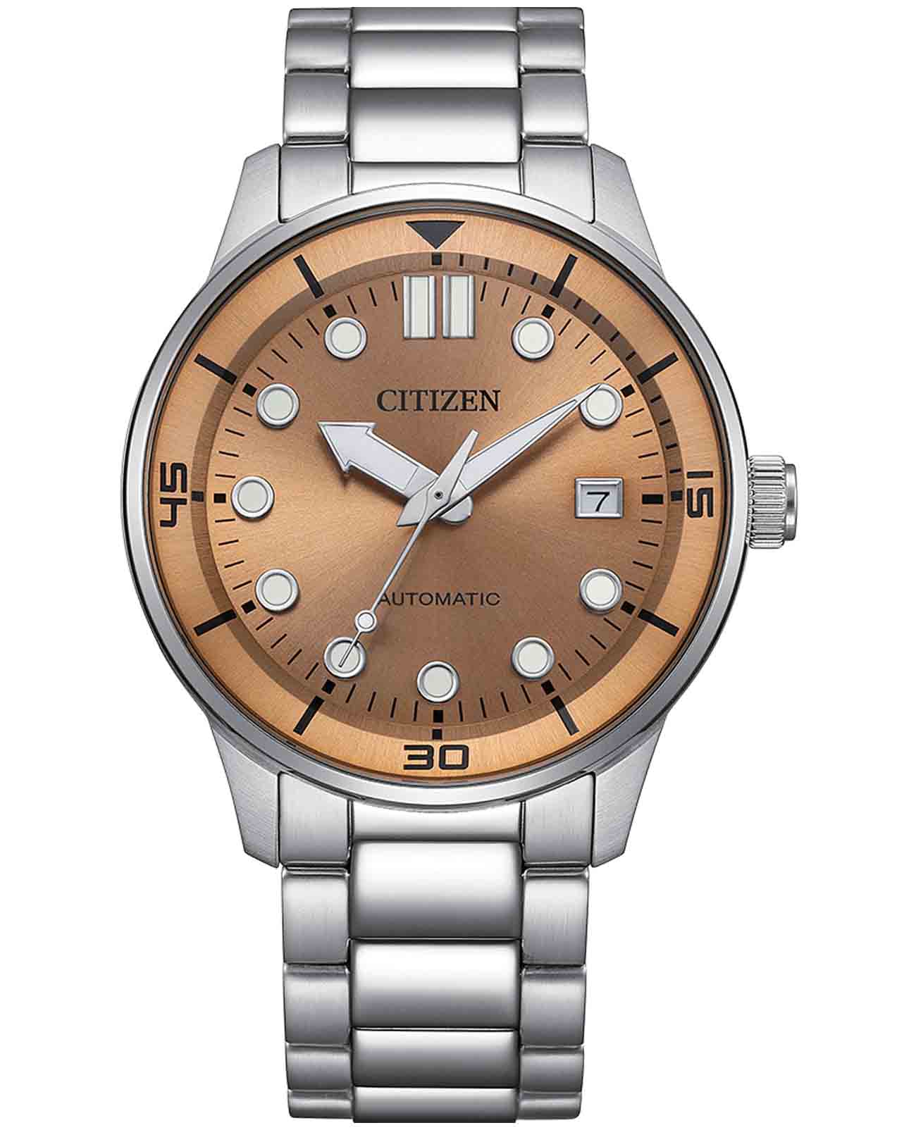 Citizen Citizen Automatic NJ0191-83X  NJ0191-83X механические мужские часы коричневый циферблат, браслет нержавеющая сталь — вид спереди