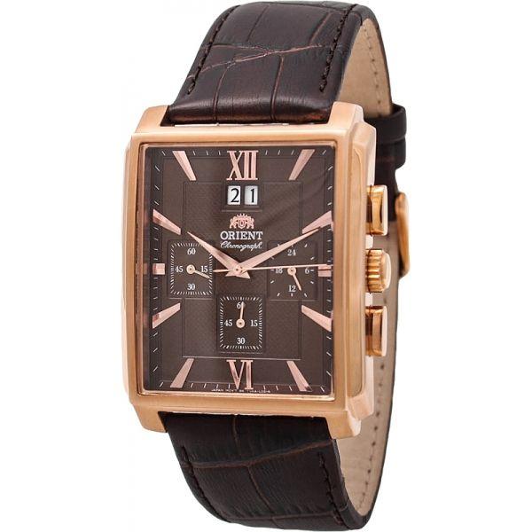 Orient Orient TVAA001T (FTVAA001T)  FTVAA001T  мужские часы коричневый циферблат, браслет кожа + текстиль — вид спереди