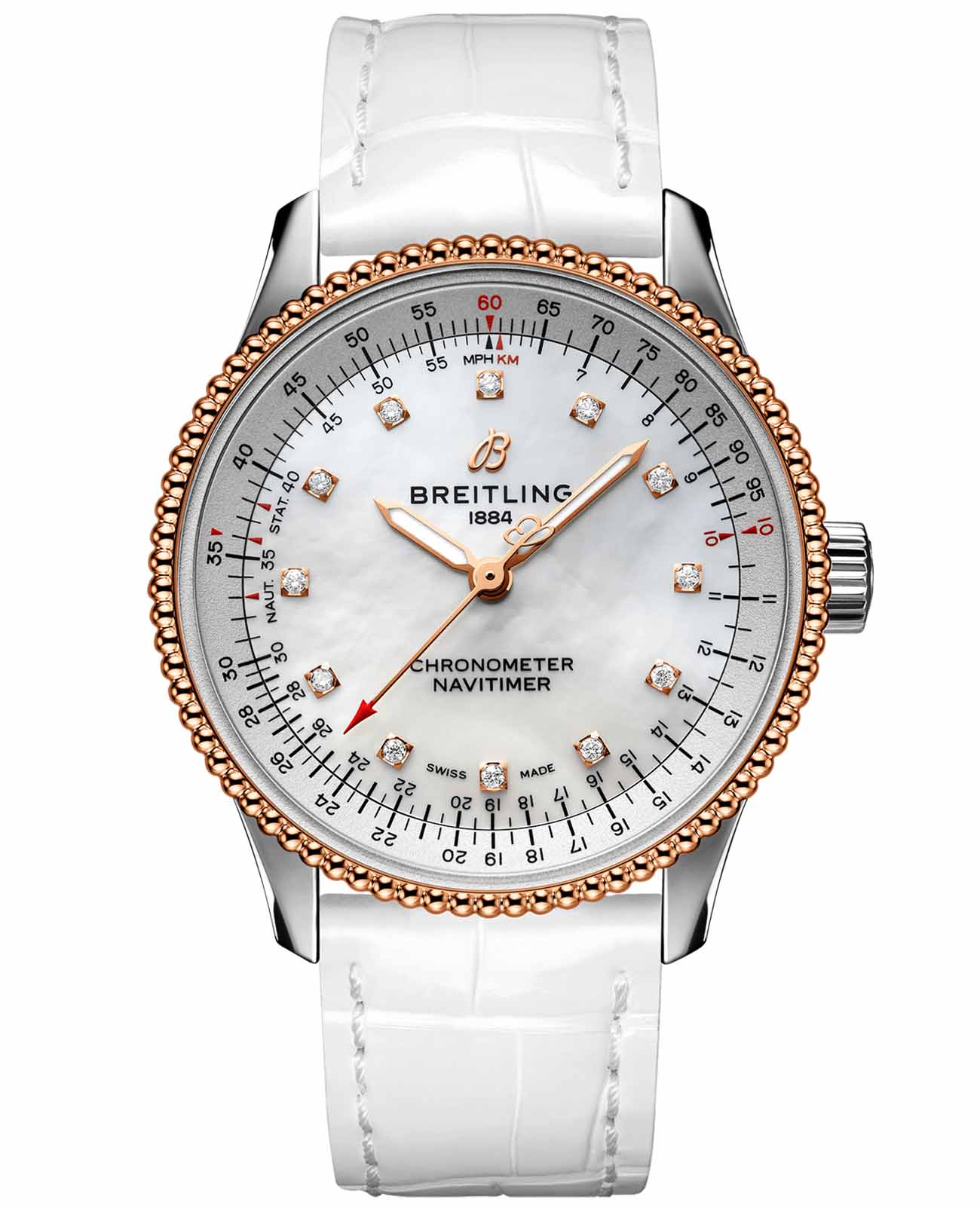 Breitling Breitling Navitimer Automatic 35 U17395211A1P4  U17395211A1P4 механические женские часы перламутровый циферблат, браслет кожаный — вид спереди