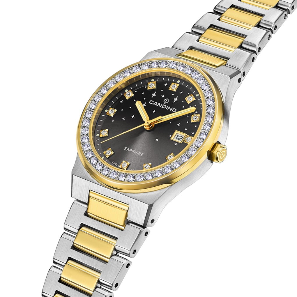 Candino Candino Lady Elegance Sparkling Date C4750/4,  швейцария женские часы на браслете нержавеющая сталь с pvd-покрытием боковой вид