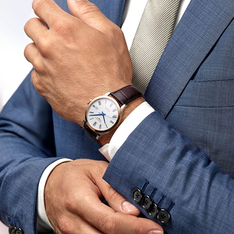 Longines Longines Record Collection L2.821.5.11.2 механические мужские часы часы крупный план белый циферблата