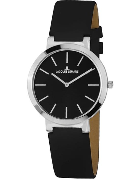 Jacques Lemans Jacques Lemans 1-1997A  1-1997A кварцевые женские часы черный циферблат, браслет кожаный — вид спереди
