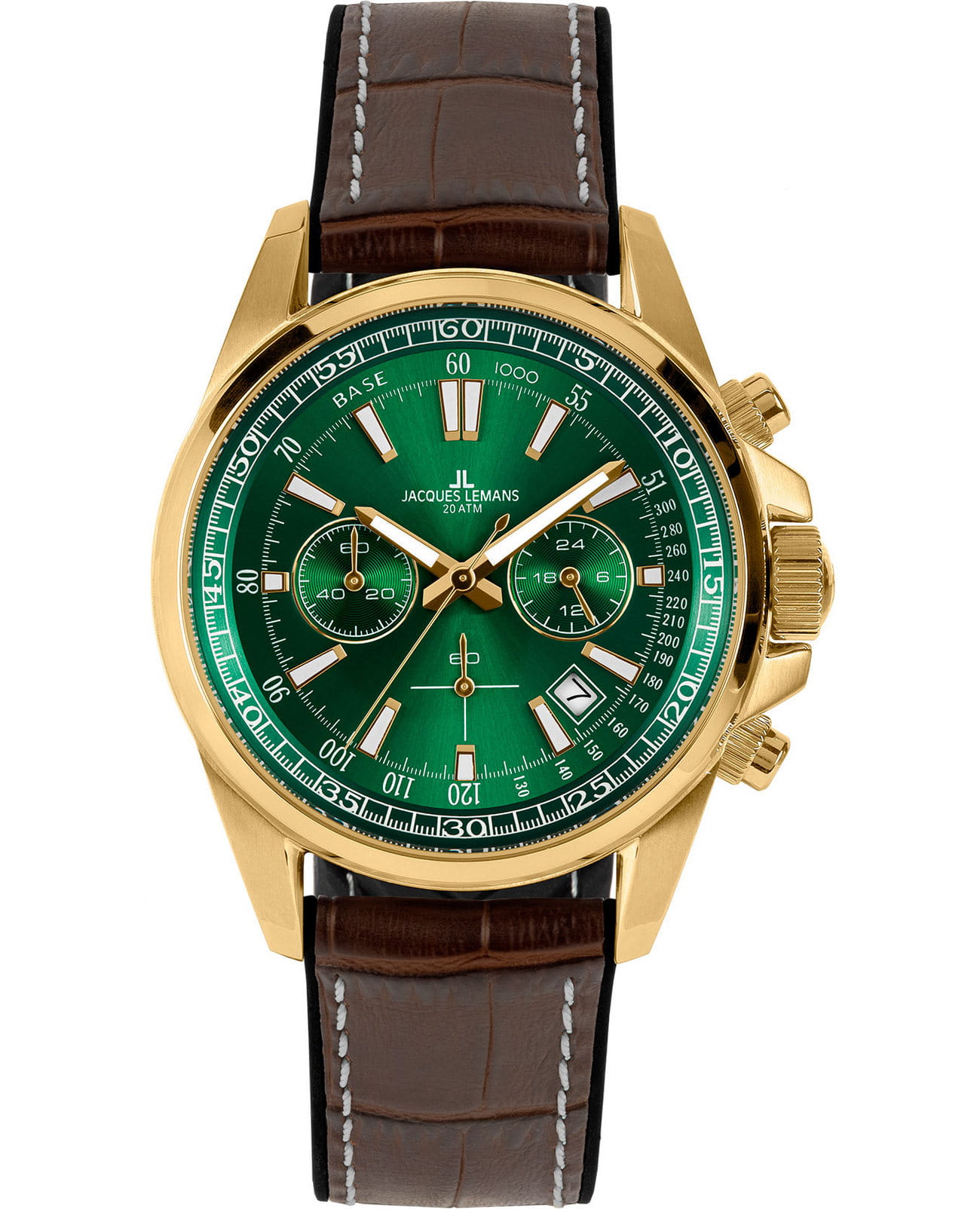 Jacques Lemans Jacques Lemans  Sport 1-2117H  1-2117H кварцевые мужские часы зеленый циферблат, браслет кожаный — вид спереди