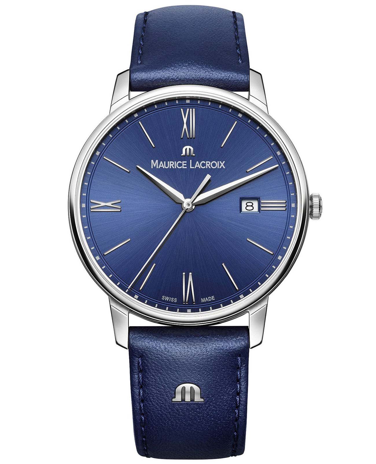 Maurice Lacroix Maurice Lacroix Eliros Date EL1118-SS001-410-1  EL1118-SS001-410-1 кварцевые мужские часы синий циферблат, браслет кожаный — вид спереди