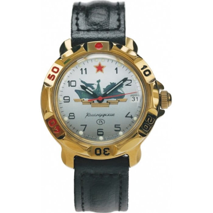 Восток Восток командирские 819823  819823 механические мужские часы белый циферблат, браслет кожа + текстиль — вид спереди