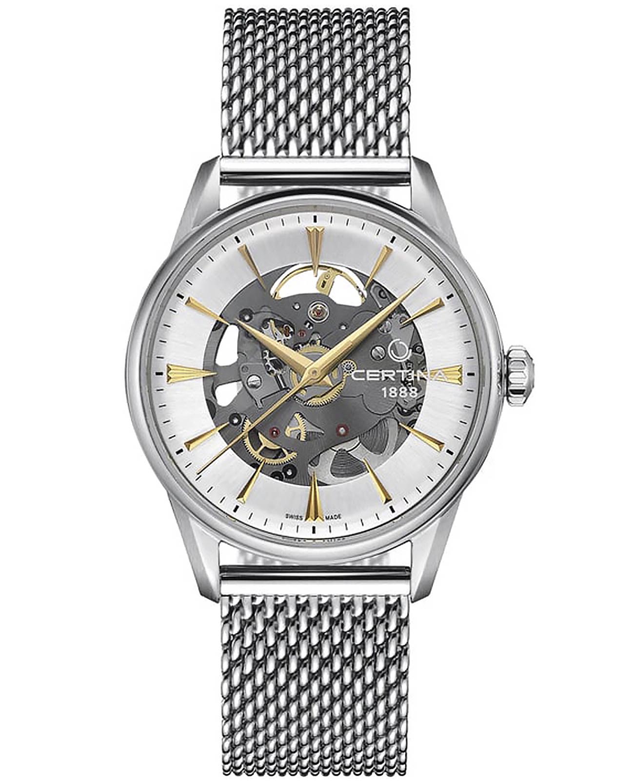 Certina Certina DS-1 Skeleton C029.907.11.031.00 DS 1 C0299071103100 механические мужские часы серебристый циферблат, браслет нержавеющая сталь — вид спереди