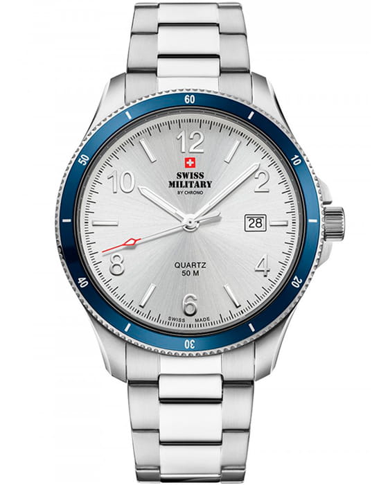 Swiss Military by Chrono Swiss Military by Chrono SM34096.02  SM34096.02 кварцевые мужские часы белый циферблат, браслет нержавеющая сталь — вид спереди