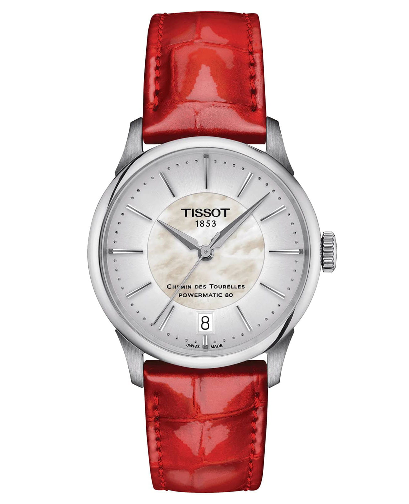 Tissot Tissot Chemin des Tourelles Powermatic 80 T139.207.16.111.00 Chemin des Tourelles T1392071611100 механические женские часы серебристый циферблат, браслет кожаный — вид спереди