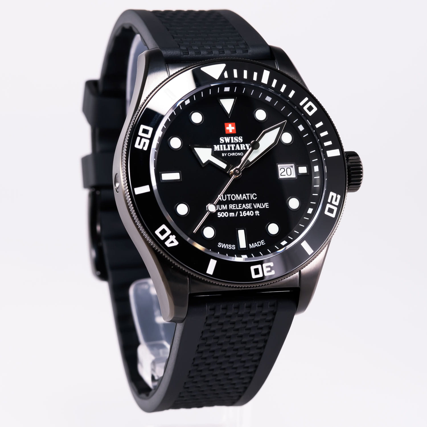 Swiss Military by Chrono Swiss Military by Chrono Diver SMA34075.05,  швейцария мужские часы на браслете каучук боковой вид