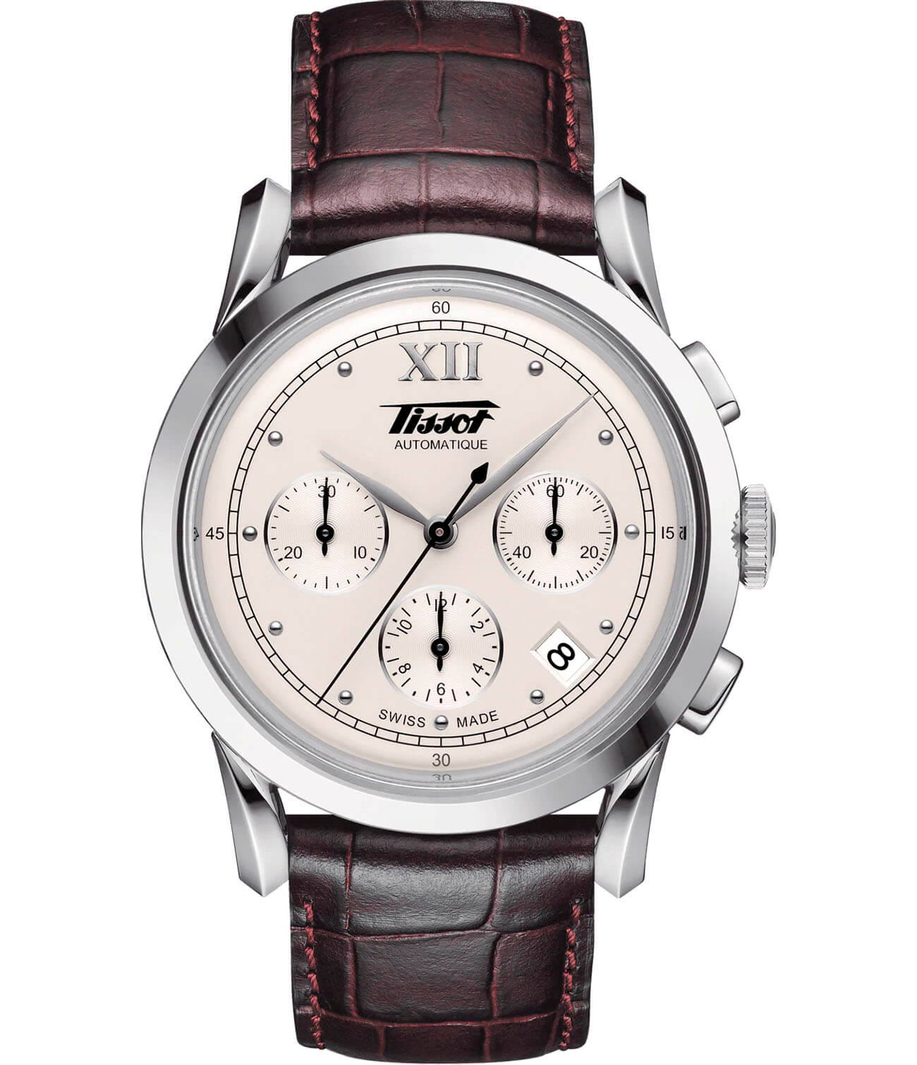 Tissot Tissot Heritage 1948 T66.1.712.33  T66171233 механические мужские часы белый циферблат, браслет кожаный — вид спереди