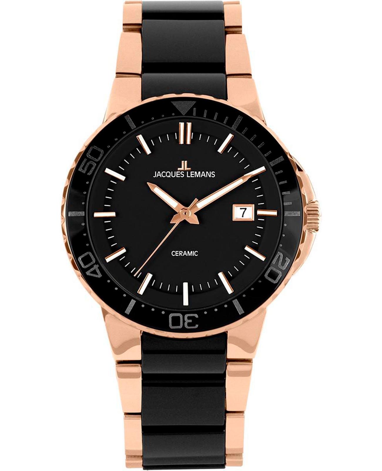 Jacques Lemans Jacques Lemans High Tech Ceramic 1-2164C  1-2164C кварцевые мужские часы черный циферблат, браслет сталь + керамические вставки — вид спереди