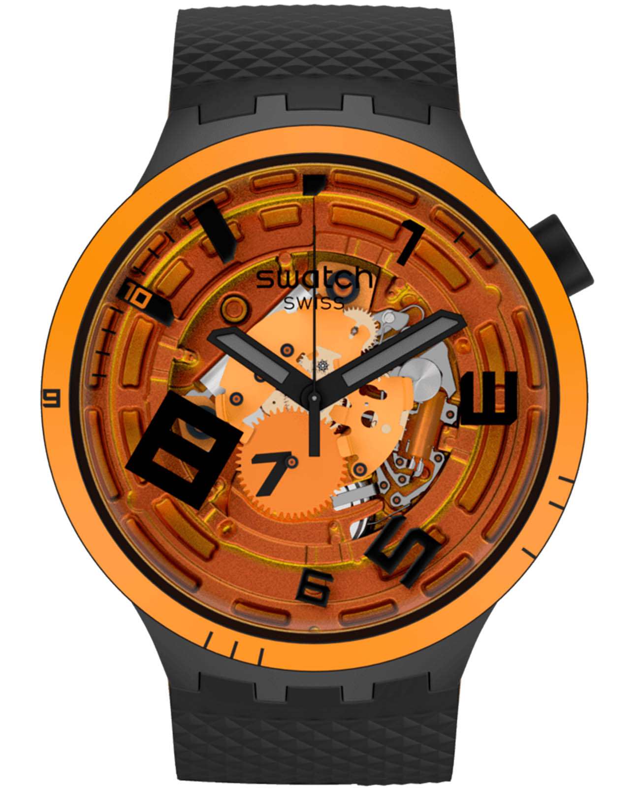 Swatch Swatch Big Bold Lacquered SB01B127  SB01B127 кварцевые мужские часы оранжевый циферблат, браслет силикон — вид спереди