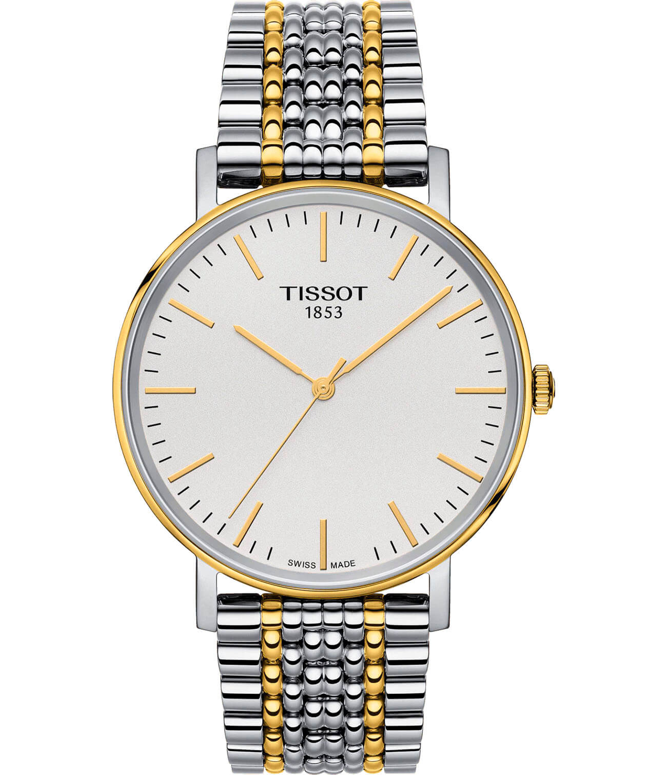 Tissot Tissot Everytime Medium T109.410.22.031.00 Everytime T1094102203100 кварцевые мужские часы белый циферблат, браслет сталь c pvd покрытием — вид спереди