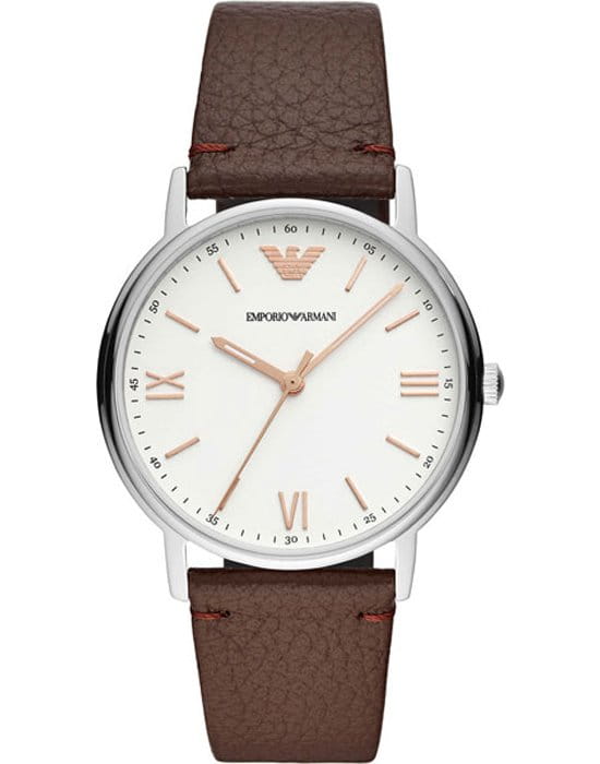 Emporio Armani Emporio Armani AR11173  AR11173 кварцевые мужские часы белый циферблат, браслет кожаный — вид спереди