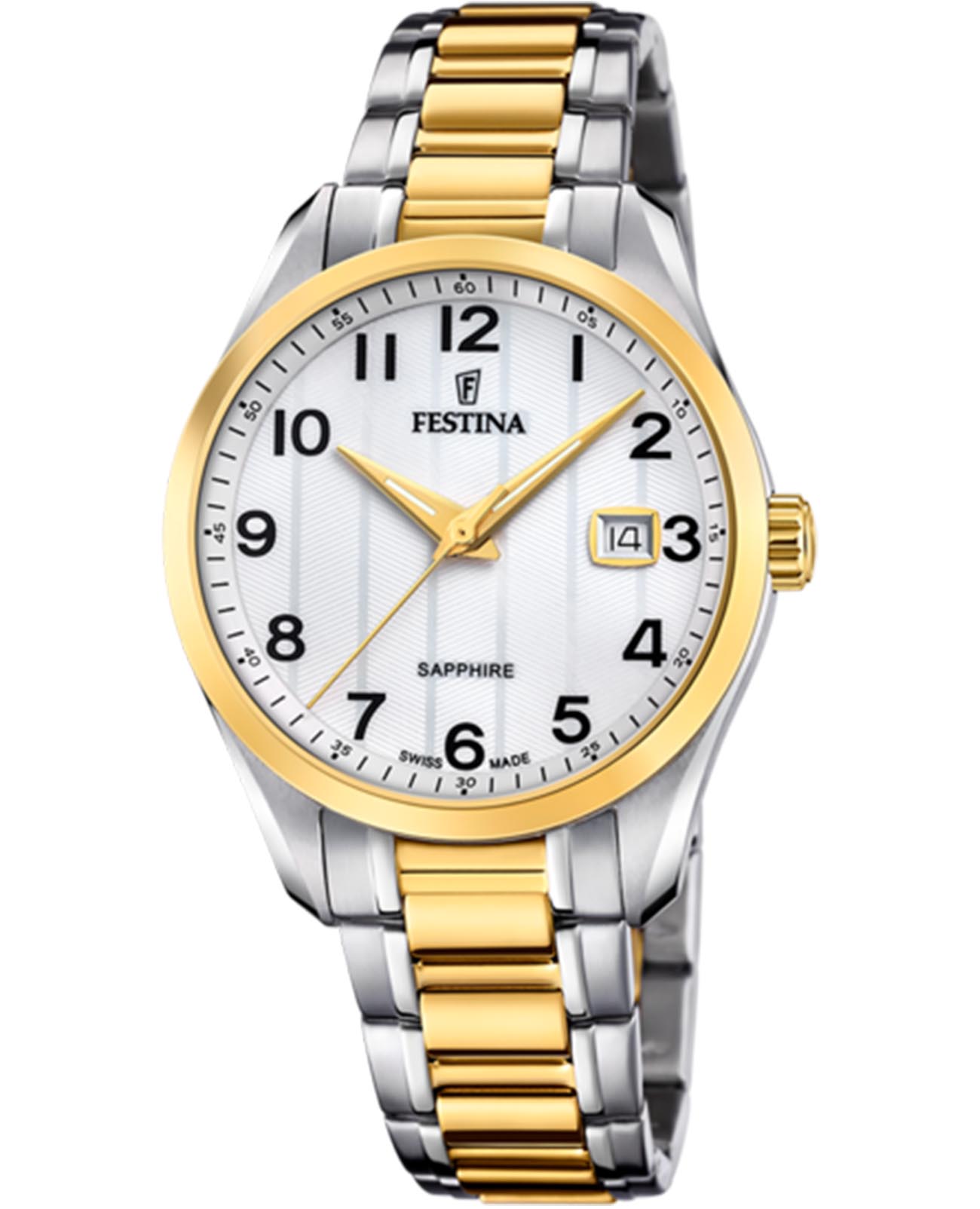 Festina Festina Classics F20027/1  F20027/1 кварцевые мужские часы белый циферблат, браслет нержавеющая сталь с ip-покрытием — вид спереди