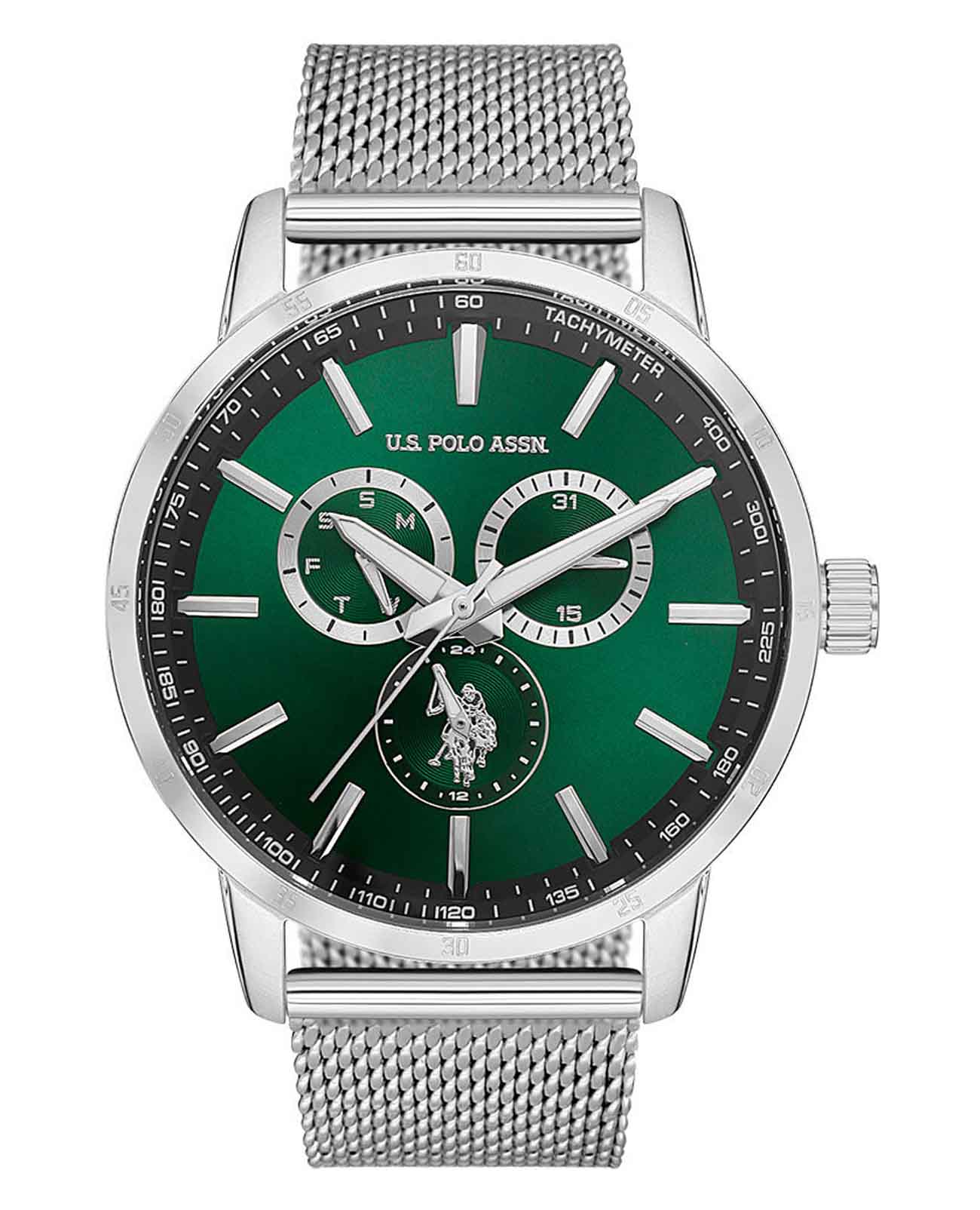 U.S. Polo Assn. U.S. Polo Assn. Fundamental USPA1075-03  USPA1075-03 кварцевые мужские часы зеленый циферблат, браслет нержавеющая сталь — вид спереди