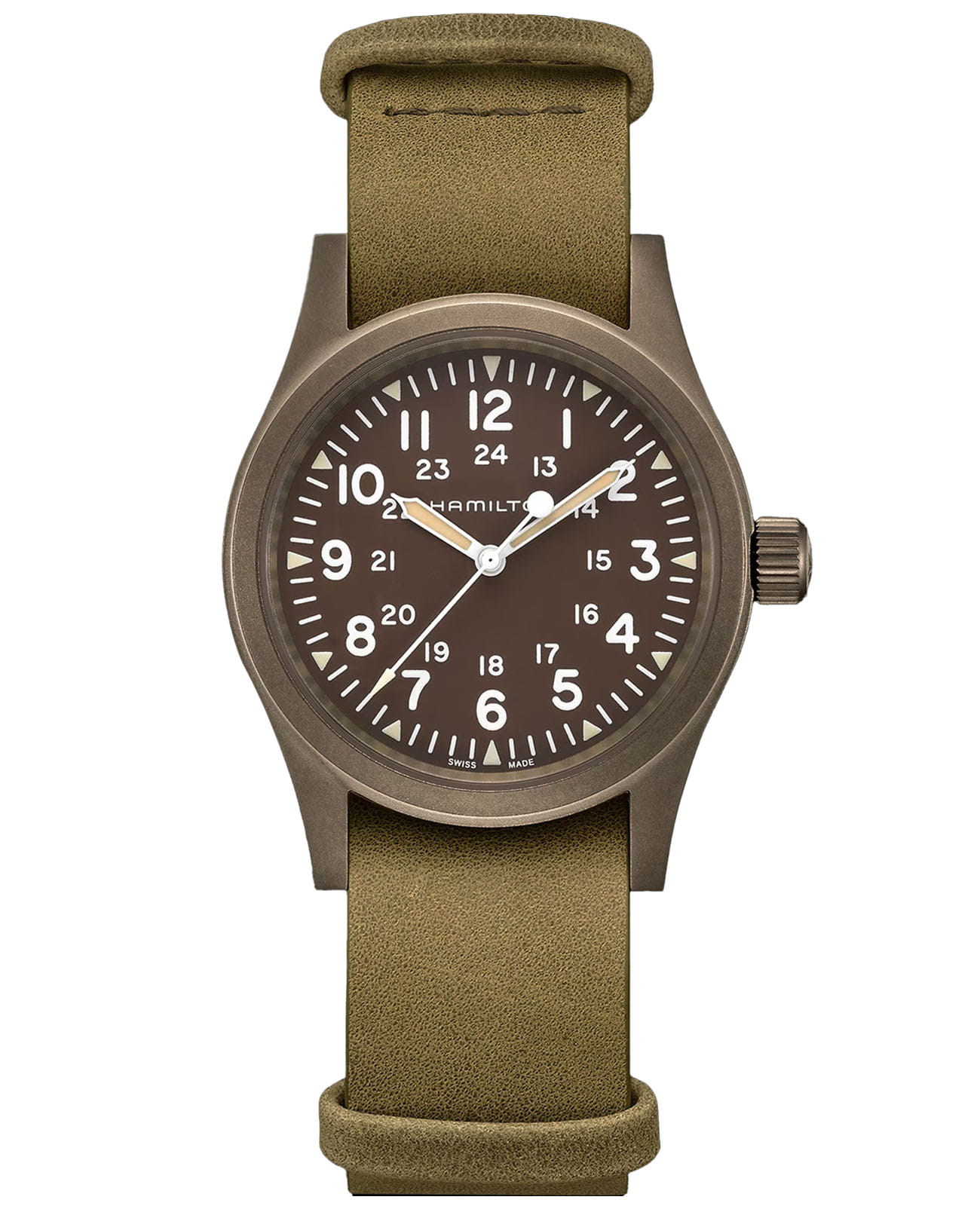 Hamilton Hamilton Khaki Field Mechanical H69449861  H69449861 механические мужские часы коричневый циферблат, браслет кожаный — вид спереди