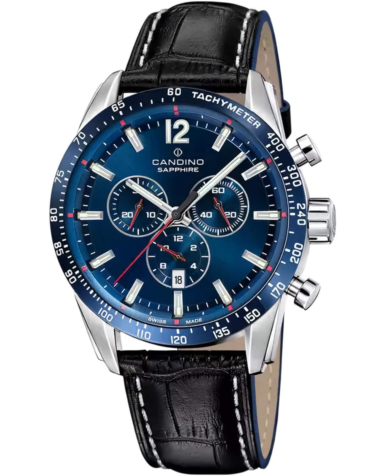 Candino Candino Gents Sport C4758/2  C4758/2 кварцевые мужские часы синий циферблат, браслет кожаный — вид спереди