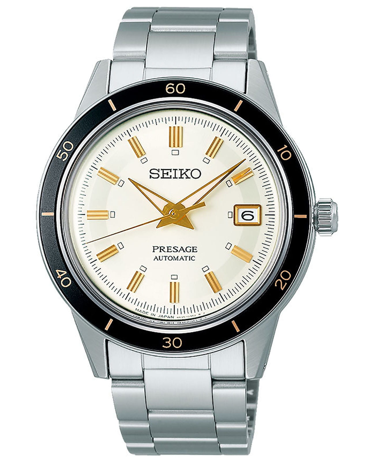 Seiko Seiko Presage SRPG03J1  SRPG03J1 механические мужские часы бежевый циферблат, браслет нержавеющая сталь — вид спереди