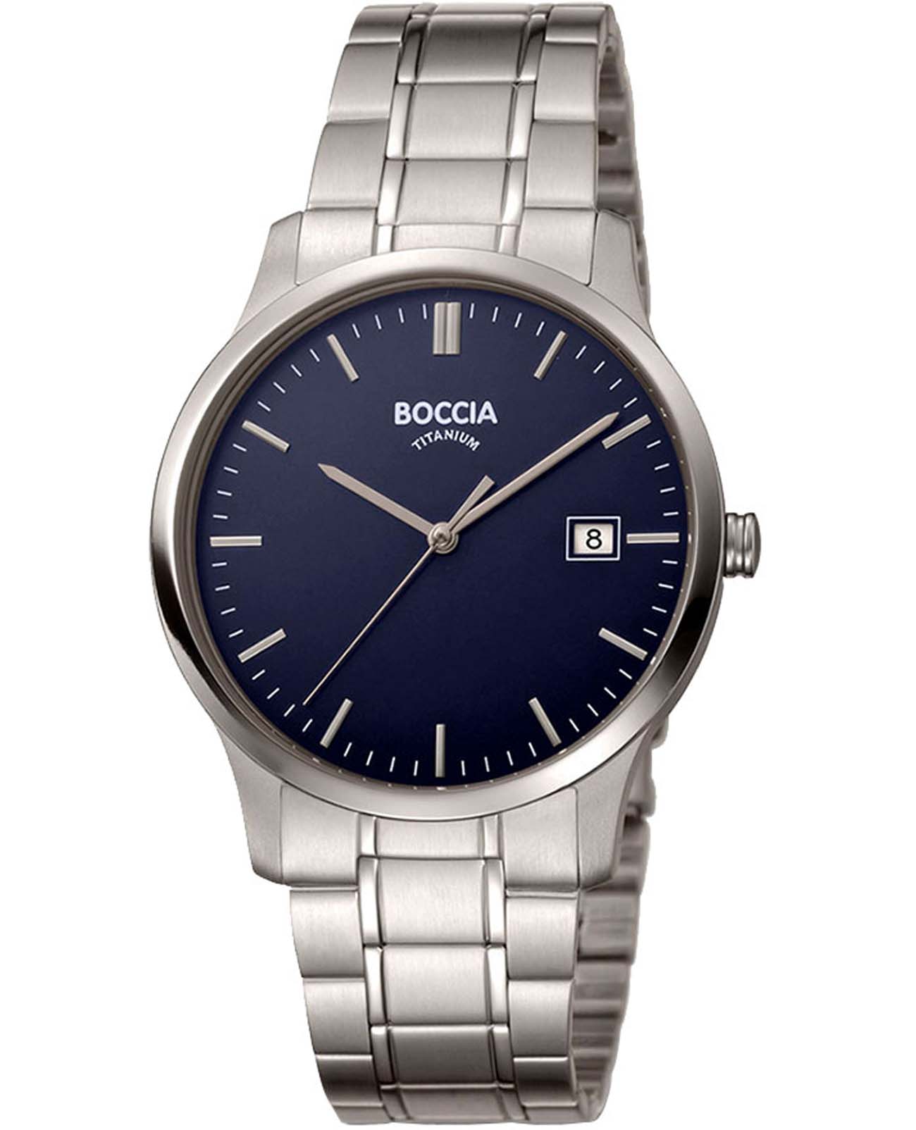 Boccia Titanium Boccia Titanium 3620-02  3620-02 кварцевые мужские часы синий циферблат, браслет титановый — вид спереди