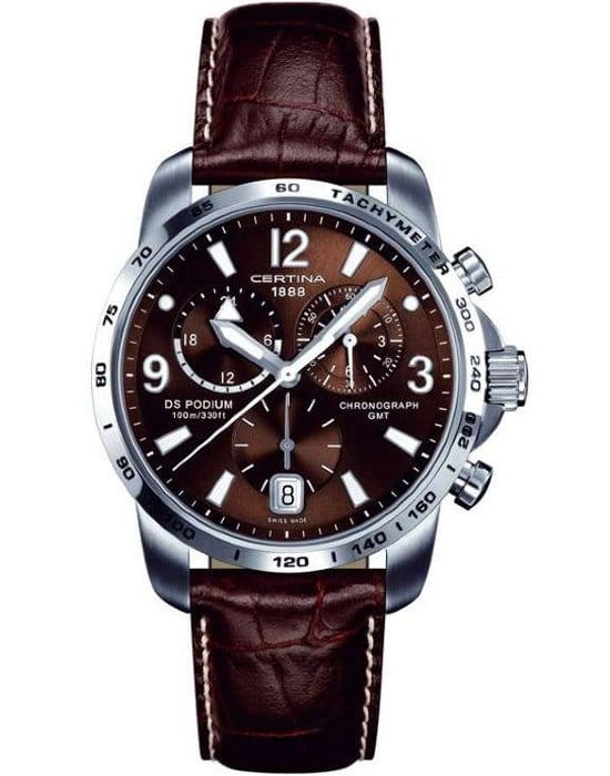 Certina Certina C001.639.16.297.00  C0016391629700 кварцевые мужские часы коричневый циферблат, браслет кожаный — вид спереди