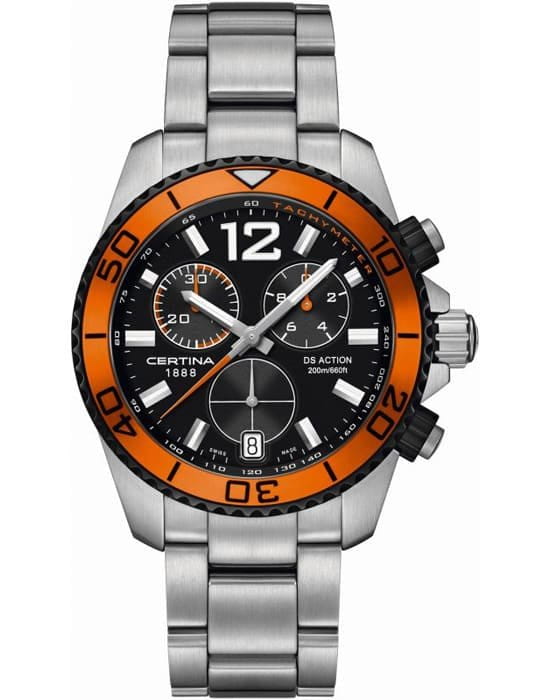 Certina Certina C013.417.21.057.01  C0134172105701 кварцевые мужские часы черный циферблат, браслет  — вид спереди