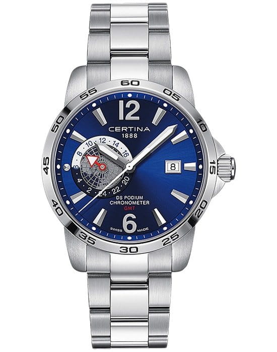 Certina Certina DS Podium GMT C034.455.11.047.00  C0344551104700 кварцевые мужские часы синий циферблат, браслет нержавеющая сталь — вид спереди
