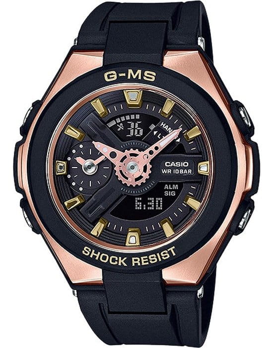 Casio Casio Baby-G MSG-400G-1A1  MSG-400G-1A1 кварцевые женские часы золотой циферблат, браслет силикон — вид спереди