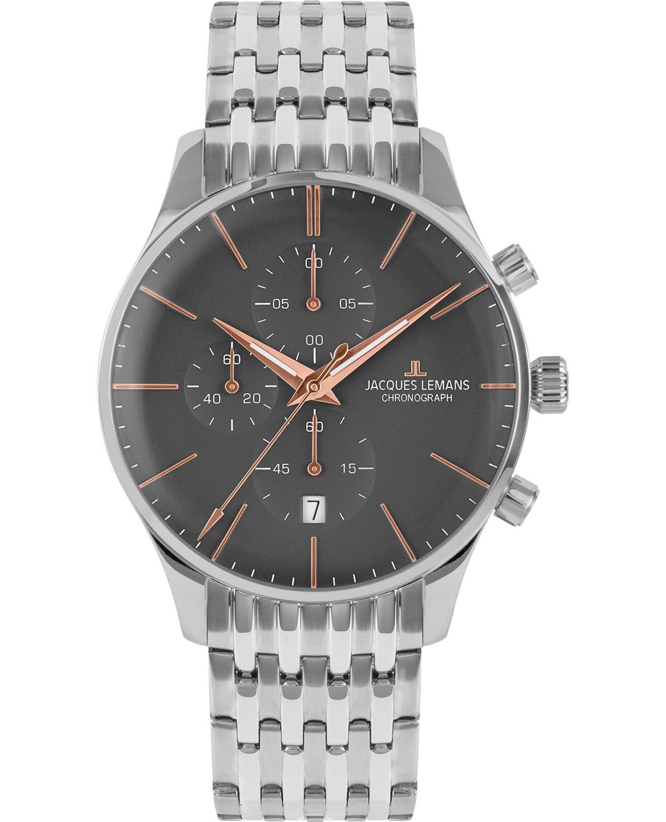 Jacques Lemans Jacques Lemans London 1-2163i  1-2163i кварцевые мужские часы черный циферблат, браслет нержавеющая сталь — вид спереди