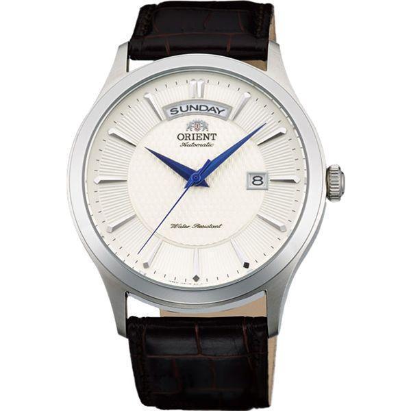 Orient Orient EV0V004S (FEV0V004S)  FEV0V004S механические мужские часы серый циферблат, браслет кожа + текстиль — вид спереди