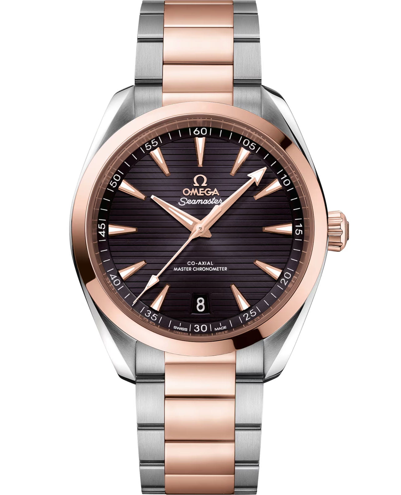 Omega Omega Seamaster Aqua Terra 220.20.41.21.06.001 Aqua Terra 22020412106001 механические мужские часы черный циферблат, браслет нержавеющая сталь + золото 18к — вид спереди