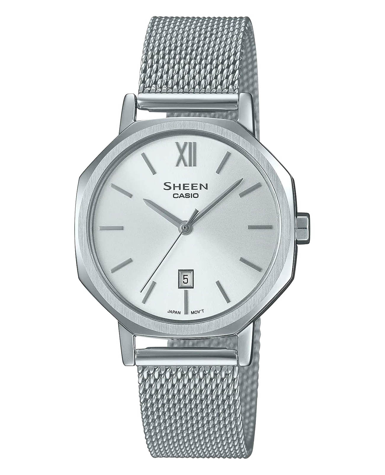 Casio Casio Sheen SHE-4554M-7A  SHE-4554M-7A кварцевые женские часы серебристый циферблат, браслет нержавеющая сталь — вид спереди