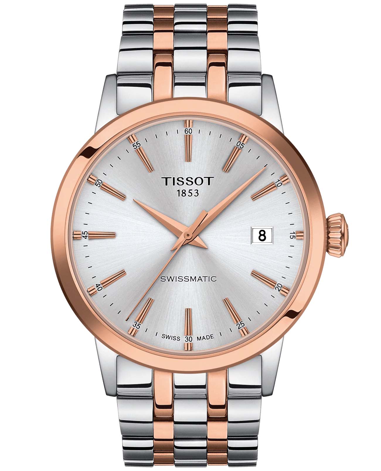Tissot Tissot Classic Dream Swissmatic T129.407.22.031.00 Classic Dream T1294072203100 механические мужские часы серебристый циферблат, браслет сталь c pvd покрытием — вид спереди