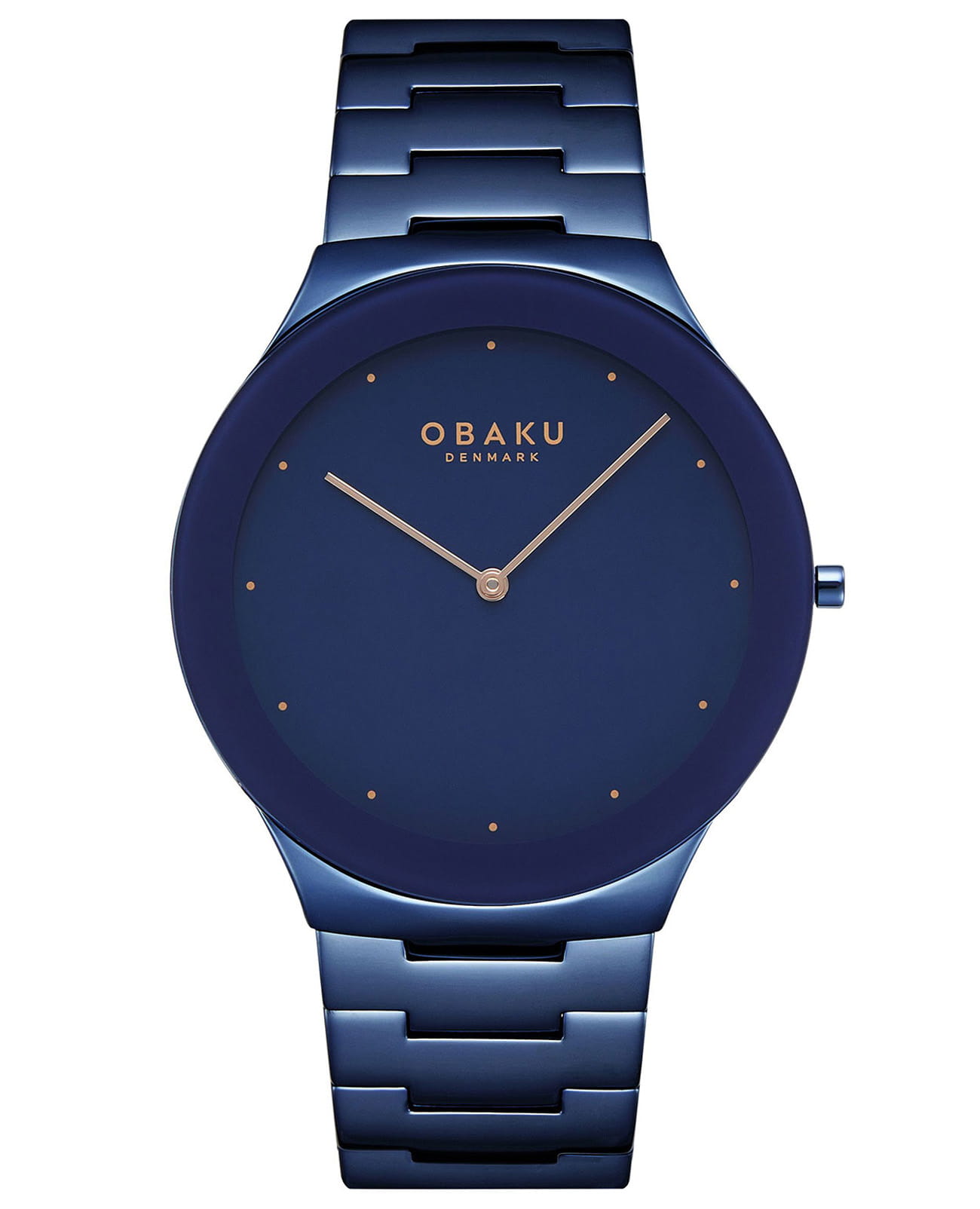 Obaku Obaku Links V290GXLLSL  V290GXLLSL кварцевые мужские часы синий циферблат, браслет нержавеющая сталь — вид спереди