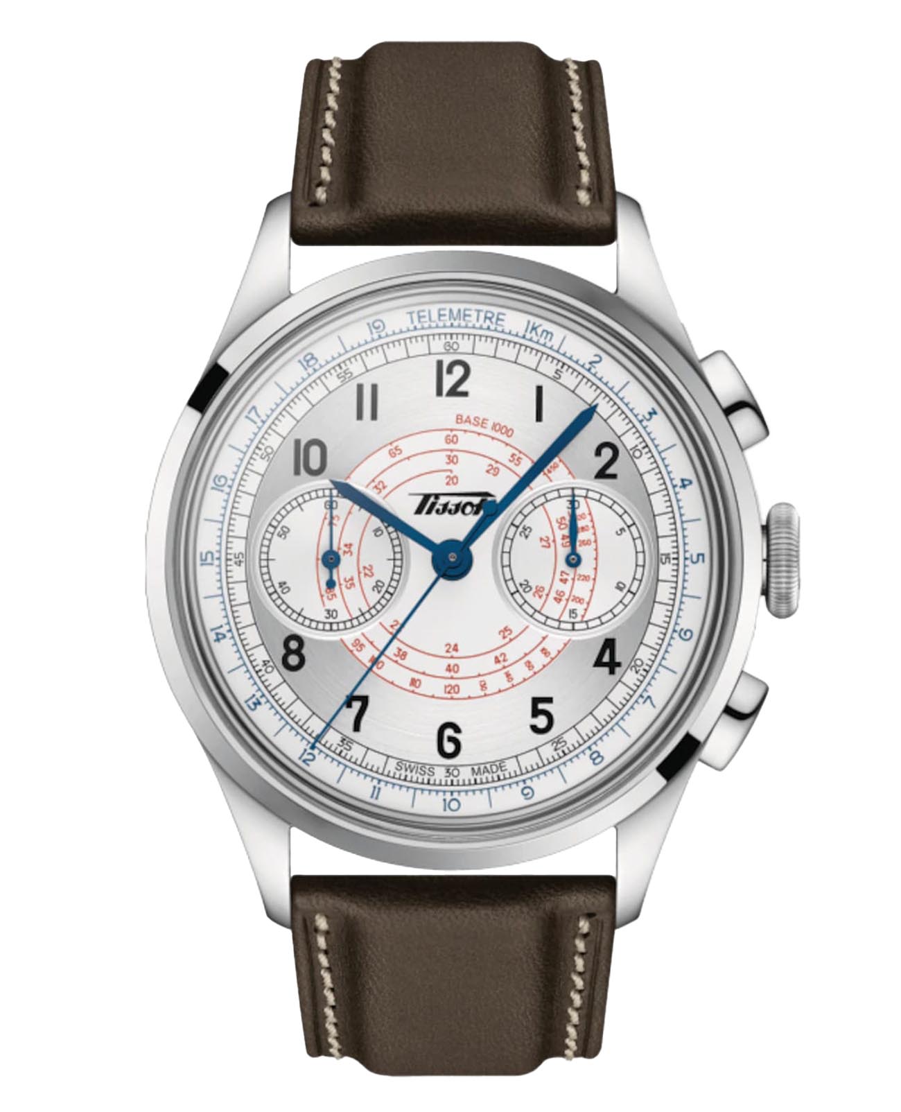 Tissot Tissot Telemeter T142.462.16.032.00  T1424621603200 механические мужские часы серебристый циферблат, браслет кожаный — вид спереди