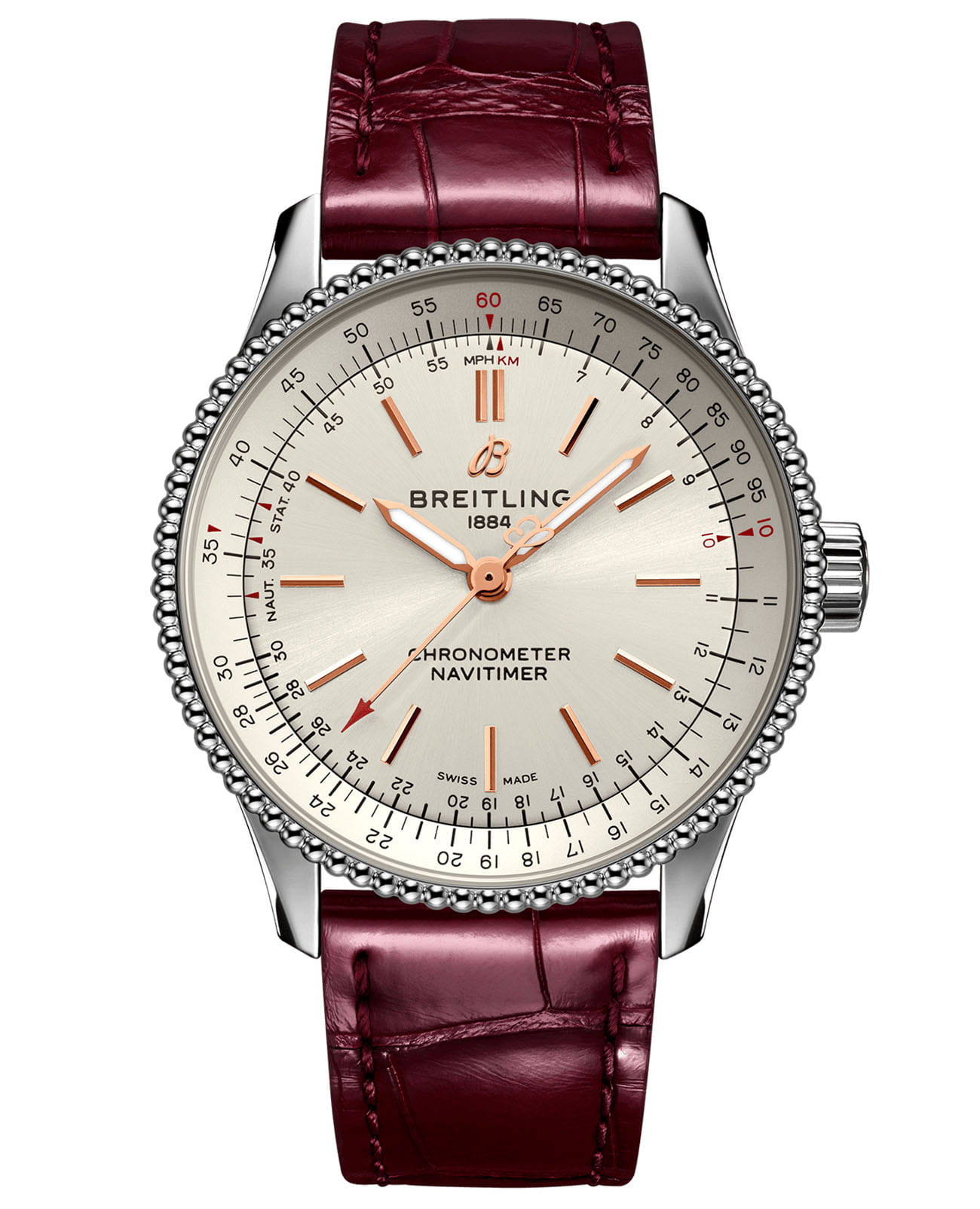 Breitling Breitling Navitimer Automatic 35 A17395F41G1P2  A17395F41G1P2 механические женские часы серебристый циферблат, браслет кожаный — вид спереди