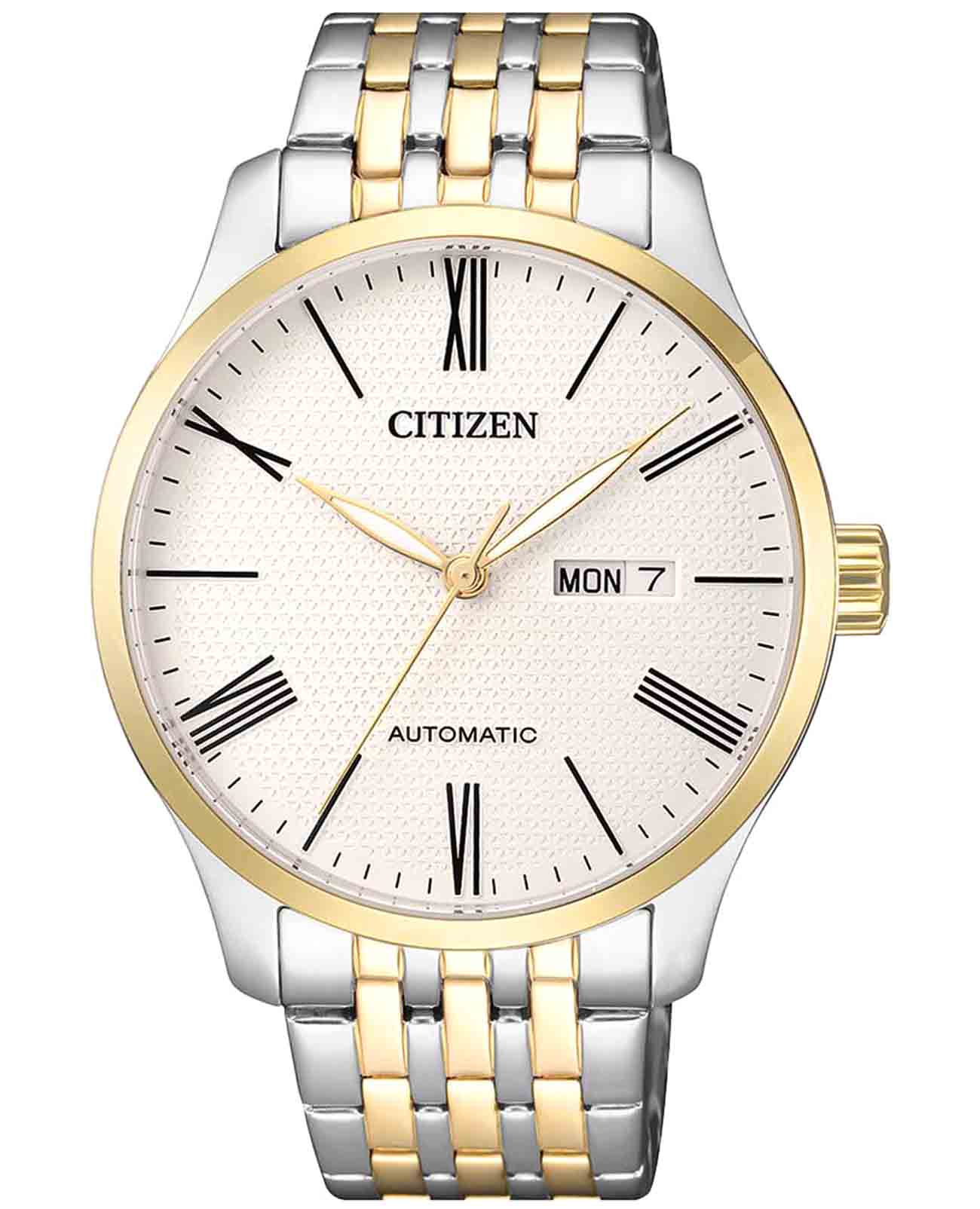 Citizen Citizen Tsuyosa NH8354-58A  NH8354-58A механические мужские часы белый циферблат, браслет нержавеющая сталь с ip-покрытием — вид спереди