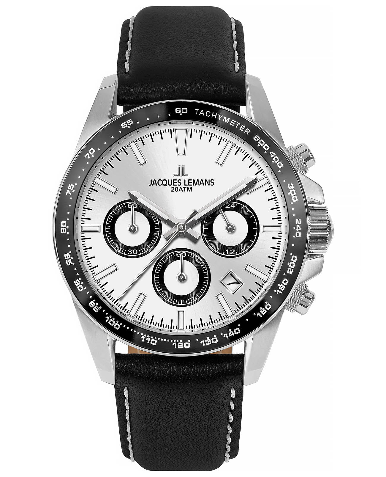 Jacques Lemans Jacques Lemans Liverpool 1-1877B  1-1877B кварцевые мужские часы серебристый циферблат, браслет кожаный — вид спереди
